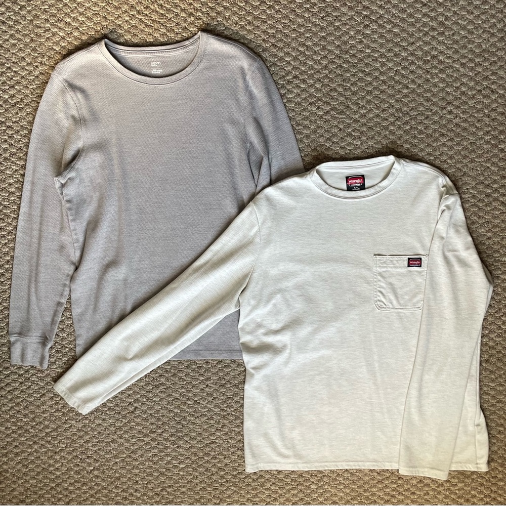 Wrangler/ Urban Pipeline Long Sleeve Tees - Gray and Cream